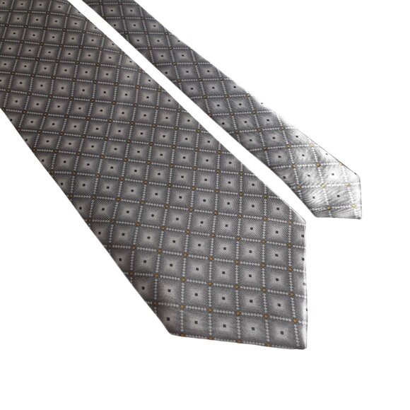 Bordeaux Men Silk Necktie Silver Gray Geometric Pattern Vintage Designer Office - Picture 2 of 5